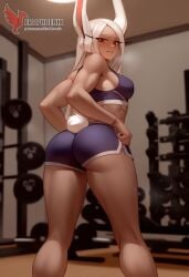 1girls 2d abs ai_generated ass big_ass big_breasts boku_no_hero_academia breasts cleavage dark-skinned_female dark_skin erophoenix female female_focus full_body gym looking_at_viewer mirko miruko muscle muscular_female my_hero_academia navel patreon_username solo solo_female sports_bra thick thick_thighs toned uncensored