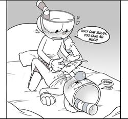 ! 4_fingers anal anal_sex animate_inanimate anvil_position bed blush bottomless brother brothers clothed clothed_sex clothing comic cum cum_on_clothing cum_on_stomach cum_while_penetrated cumshot cup cuphead cuphead_(game) dialogue duo ejaculation english english_text gay_sex gloves handjob heart humanoid humanoid_on_humanoid incest leg_grab legs_up legwear lying male male_penetrating moan mugman object_head on_back on_bed open_mouth open_pants orgasm orgasm_face penetration penis penis_grab sex shocked shorts sibling socks speech_bubble squint text toxic-boner video_games yaoi