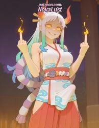 1futa 2025 \\\\\\\\\\\\\\\\m/ ai_generated artist_name bare_shoulders blue_fire breasts bust chest earrings finger_gun fire flame futa_only futanari glowing hair_ornament hair_stick hakama hi_res high_quality high_resolution highres horns index_finger_raised intersex japanese_clothes long_hair middle_finger multicolored_hair novalust one_piece patreon patreon_username pointing pointing_at_viewer pointing_up rope shimenawa sidelocks sleeveless sleeveless_kimono smile solo stable_diffusion watermark white_hair yamato_(one_piece) yellow_eyes