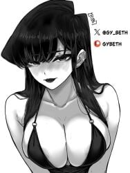 1girls black_lipstick blush dress edit edited female goth gothified gybeth huge_breasts komi-san_wa_komyushou_desu komi_shouko monochrome piercing