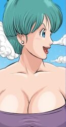 1girls beach bikini bulma_(dragon_ball) bulma_briefs bulma_briefs cleavage crop_top dragon dragon_ball_z earrings female_focus female_only no_watermark sexy sfw solo voluptuous_female