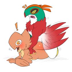 ! 2boys 3_toes 4_fingers anal anal_sex avian beak claws closed_eyes doggy_style feet female from_behind gin_(ormtunge) hawlucha interspecies male motion_lines muscular muscular_male nintendo nude open_mouth orange_eyes original_character ormtunge penetration pinned_down pokémon_(species) pokemon pokemon_xy see-through sex source_request straight sweat teeth tongue video_games white_background wide-eyed wings yellow_sclera