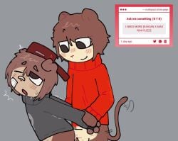 2boys age_difference age_gap crudo_paul duncan_(max_design_pro) gay_sex male max_(max_design_pro) max_design_pro maxdesignpro monkey non-human self_upload toony