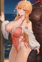 1boy abs ai_generated animal_penis areolae azur_lane bangs bare_shoulders bikini blonde_hair blush breasts casual_one-piece_swimsuit cleavage clothed_female clothed_female_nude_male clothing collarbone covered_navel curvaceous dark-skinned_male dark_skin duxvector erection female female female_pubic_hair frilled_one-piece_swimsuit frilled_swimsuit frills grin hair_between_eyes heart height_difference highleg highleg_swimsuit huge_breasts huge_cock interracial large_breasts large_penis lips lipstick long_hair looking_at_viewer makeup male male_pubic_hair manly muscle muscular muscular_male navel netorare night night_sky nipples ntr nude nude_male ocean off_shoulder official_alternate_costume one-piece_swimsuit orange_hair outdoors penis pink_eyes pink_lips pink_one-piece_swimsuit pubic_hair red_eyes richelieu_(azur_lane) see-through sidelocks sky smile solo_focus standing starry_sky steam straight sweat swimsuit testicles thick_thighs thighs veins veiny_penis water wet
