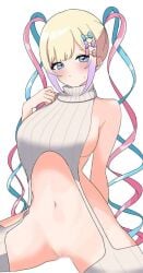 1girls blush breasts chouzetsusaikawa_tenshi-chan covering_breasts female female_focus female_only inami_(x_spidekawaii_x) large_breasts looking_at_viewer needy_girl_overdose needy_streamer_overload partially_clothed pussy pussy_exposed sideboob sweater tagme virgin_killer_sweater