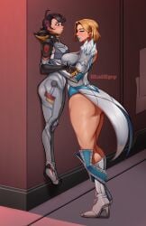 2girls ass big_ass big_breasts black_hair blonde_hair breasts emma_frost emma_frost_(marvel_rivals) female female_only holding_partner large_ass large_breasts maispy marvel marvel_rivals meme multiple_girls peni_parker peni_parker_(marvel_rivals) spider-man_(series) x-men yuri
