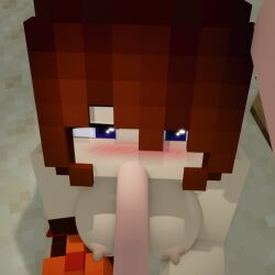 1boy 1boy1girl 1girls blowjob blue_eyes blush breasts facing_viewer female holding_partner male mel mine-imator minecraft penis red_hair wzxy