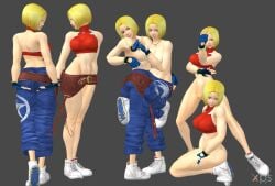 blonde_hair blue_eyes blue_mary bottomless fatal_fury fingerless_gloves jojo_pose king_of_fighters king_of_fighters_xiv light-skinned_female model_sheet shoes short_hair sneakers snk topless white_shoes white_sneakers xnalara xps