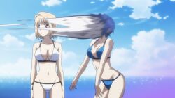 2girls anime anime_screencap anime_screenshot arcueid_brunestud bikini blonde_hair blue_hair breasts carnival_phantasm ciel_(tsukihime) cleavage medium_breasts melty_blood motion_blur multiple_girls navel official_art red_eyes side-tie_bikini_bottom swimsuit tsukihime
