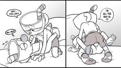 4_fingers anal anal_sex animate_inanimate arm_grab backsack balls bed bottomless brother brothers closed_eyes clothed clothed_sex clothing comic cup cuphead cuphead_(game) dialogue duo english english_text gay gay_sex gloves heart humanoid humanoid_on_humanoid incest legwear lying male male_on_top male_penetrating missionary_position mugman object_head on_back on_bed on_top one_eye_closed penetration rear_view sex shorts sibling socks speech_bubble tears text toxic-boner video_games yaoi