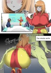 1girls 2_panel_comic 2koma after_blowjob after_fellatio after_oral ankles ass before_and_after bent_forward blowjob blush bouncing_ass breasts brown_hair character_request chart closed_mouth colored_skin comic comic_page copyright_request cum cum_in_mouth cum_on_face cum_on_lips deepthroat document facial fellatio female gigantic_ass graph green_skin grey_lips grey_lipstick grey_skin high_heels hime_cut huge_ass huge_breasts implied_blowjob implied_deepthroat implied_fellatio kneeling laptop large_ass large_breasts lips lipstick long_skirt male monster_boy monster_girl multiple_boys nail_polish nails nervous nipple_bulge nipples nipples_visible_through_clothing office_chair office_desk office_dress office_lady open_mouth oral oral_sex orange_hair orange_legwear orange_thighhighs parted_lips pen pointer pointing presentation presenting red_eyes red_high_heels red_nail_polish red_nails red_shoes shiromochi_(123) sidelocks sitting skirt speaking standing sucking sucking_penis sweat talking talking_to_another tight_clothing tight_dress unknown_character viewed_from_behind