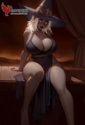 1girls 2d ai_generated ass barefeet big_ass black_body black_lips black_skin breasts dark-skinned_female dress elden_ring_nightreign erophoenix fantasy feet female female_focus full_body huge_breasts long_hair looking_at_viewer patreon_username recluse_(nightreign) solo solo_female sweat thick thick_thighs toes uncensored white_hair witch_hat