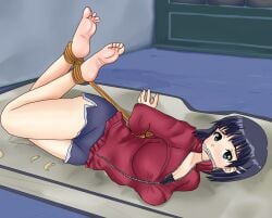 1girls barefoot bondage boobs bound_and_gagged breasts cleave_gag feet female female_only female_solo gagged hogtied hogtied_and_gagged kirigaya_suguha soles solo solo_female solo_only sword_art_online tied_up tied_up_female toes