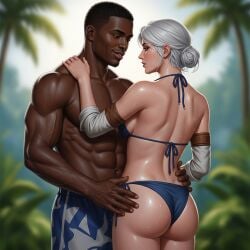 ai_generated bikini ciri dark-skinned_male interracial sweat the_witcher_(series) the_witcher_3:_wild_hunt