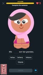 bikini breasts duolingo female female_only smiling_at_viewer spanish spanish_text zari_(duolingo)