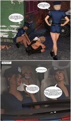 3d 3girls abducted arms_behind_back bondage bound bound_wrists captured car cleave_gag cuffs dialogue female female_only femdom femsub gag gagged gagged_speech harleeneq multiple_doms multiple_girls no_panties police_car policewoman pussy sex_slave slave unconscious underboob yuri