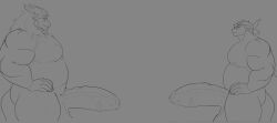anthony_drescar_(markusd) comparing comparing_penis dragon ethos_bed ethos_bedly_orasia_(entitropy) hi_res male markusd monochrome muscular muscular_male mythological_creature mythological_scalie mythology scalie