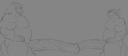 anthony_drescar_(markusd) comparing comparing_penis dragon ethos_bed ethos_bedly_orasia_(entitropy) hi_res male markusd monochrome muscular muscular_male mythological_creature mythological_scalie mythology scalie