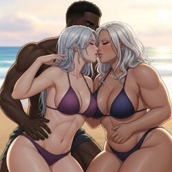 ai_generated beach big_female ciri dark-skinned_male fat_female female interracial original_character sweat the_witcher_(series) the_witcher_3:_wild_hunt