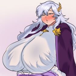 1girls alternate_version_available big_breasts biting_lip blush breasts breasts_bigger_than_head cape clothed_female commission commissioner_upload curvy deirdre_(fire_emblem) female female_focus female_only fire_emblem fire_emblem:_genealogy_of_the_holy_war fire_emblem_heroes fully_clothed gigantic_breasts huge_breasts long_hair massive_breasts official_alternate_costume purple_hair silver_hair tight_clothing za_barro