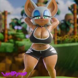 3d 3d_animation animated anthro bat cleavage female huge_breasts looking_at_viewer lordpyro9 midriff navel rouge_the_bat smile solo sonic_(series) sound tagme video