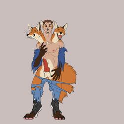 3_heads anthro balls canine cerberus clothing conjoined erection fazar fox fur human_to_anthro male male_focus male_only mammal multi_head orange_fur penis thewanderingfox torn_clothing transformation transformation_sequence werefox