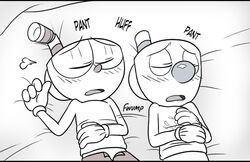 4_fingers after_sex animate_inanimate bird's-eye_view blush brother brothers closed_eyes clothed clothing comic cum cum_on_clothing cup cuphead cuphead_(game) duo exhausted gloves high-angle_view humanoid humanoid_on_humanoid incest lying male mugman object_head on_back open_mouth panting sibling toxic-boner uncolored video_games yaoi