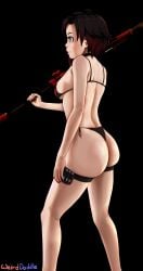 1girl 1girls ass ass_focus big_ass bikini breasts female female_only gradient_hair light-skinned_female ruby_rose rwby scythe self_upload short_hair side_view sideboob silver_eyes solo solo_female weapon weirddoddle