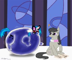 blue_hair blueberry_inflation cutie_mark female glasses gray_hair grey_skin immobile inflation my_little_pony my_little_pony_friendship_is_magic mythological_equine necrofeline octavia_melody pink_bowtie pony purple_eyes red_eyes sequence spherical_inflation sunken_limbs tail turning_blue vinyl_scratch_(mlp) white_skin