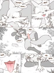 1boy 1girls anthro big_ears braixen breasts comic crocodiler_owen cum cum_on_belly cum_on_face cum_on_self feet fellatio female furry handjob heavy_breathing interspecies knot lucario male nintendo open_mouth oral partially_colored paws penetrable_sex_toy penis pokemon pokemon_(species) pokemon_dppt pokemon_rgby pokemon_xy pussy pussy_juice sex sex_toy simple_background sitting slime smile straight teeth tentacle tentacle_sex text tongue video_games wet