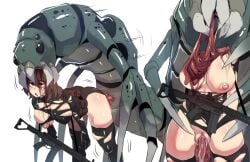 1girls 1monster assault_rifle biting_head blood brown_hair corpse death decapitation devouring drooling eating empty_eyes eyes_rolling_back gore guro huge_breasts insects knot kurohime_(artist) leotard missing_limbs monster murder necrophilia one_breast_out original penis pouch rifle sex short_hair skindentation snuff standing standing_doggy_style thighhighs torn_bodysuit torn_clothes vagina vaginal_penetration weapon
