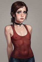 1girls 2d ai_generated bikini brown_hair choker ellie_(the_last_of_us) ellie_williams female petite pubic_hair ribs skinny small_breasts standing the_last_of_us young