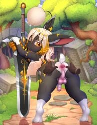 absurd_res anal anal_sex anus ass backsack balls bedroom_eyes bent_over black_body black_fur bodily_fluids dankflank disembodied_hand disembodied_tongue duo felix_(moogle) final_fantasy flaccid foreskin forest fur genitals gold_markings hair hi_res leaning leaning_forward leg_markings long_hair looking_back male male/male mammal markings melee_weapon membrane_(anatomy) membranous_wings moogle narrowed_eyes oral penetration penis perineum plant presenting presenting_hindquarters raised_tail rimming rimming_male saliva seductive sex socks_(marking) solo_focus spread_butt spreading square_enix star_(marking) sword tail tongue tree weapon white_body white_fur white_hair white_wings wings yellow_eyes