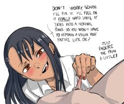black_hair female foreskin_pull hayase_nagatoro looking_at_viewer male male/female micropenis nagatoro_hayase pov pubic_hair sinsigat small_penis small_penis_humiliation sph tagme tan_skin tanned tanned_skin uncircumcised uncut