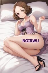ai_generated feet haru_okumura high_heels lingerie lying_on_bed noirwu persona_5 toes
