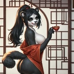 1girls ai_generated asian_clothing ass ass_focus big_ass big_ass_(female) big_breasts black_hair female fur furry furry_ears furry_female furry_tail green_eyes indoors japanese_clothes natural_breasts nowrin panda pandaren pandaren_female presenting_hindquarters seductive seductive_eyes seductive_look stable_diffusion tea thick_thighs warcraft world_of_warcraft