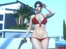 1girls 3d bikini cahunk100 claire_redfield gun red_bikini resident_evil solo weapon