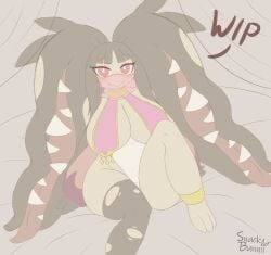 big_breasts breasts cleavage female furry huge_breasts mawile pokemon pokemon_(species) snackbunnii thick_thighs wide_hips