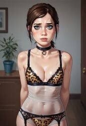 1girls 2d ai_generated bikini brown_hair choker ellie_(the_last_of_us) ellie_williams female petite pubic_hair ribs skinny small_breasts standing the_last_of_us young