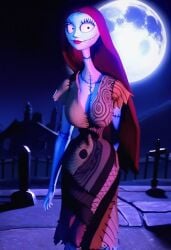ai_generated big_breasts curvy_figure disney doll dress looking_at_viewer nightmare_before_christmas red_hair sally_(the_nightmare_before_christmas) solo stitches the_nightmare_before_christmas touchstone