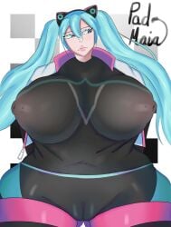 big_thighs biker_clothes biker_girl cameltoe exposed_nipples female hatsune_miku massive_breasts milf padmaia shorts sonic_racing_crossworlds stockings unamused wide_hips