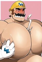 2boys ai_generated big_pecs blush bodily_fluids brown_hair cum cumshot daddy duo ejaculation faceless_male facial_hair gay gigantic_pecs hands_on_pecs hat human human_only large_pecs light-skinned_male light_skin male male/male mammal mario_(series) massive_pecs mature mature_male moustache nintendo nude nude_male obese obese_male overweight overweight_male pecjob pecs penis_between_pecs squeezing_pecs sweat sweatdrop thick_pecs unseen_male_face wario white_gloves yellow_hat