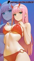 1girls 2025 ai_generated aqua_eyes areola areolae artist_name average_breasts bikini breasts breasts breasts bust chest covered_nipples darling_in_the_franxx electroworld eyebrows_visible_through_hair female from_below green_eyes hairband hi_res high_quality high_resolution highres horns long_hair looking_at_viewer medium_breasts navel normal_breasts o-ring patreon patreon_username pink_hair red_bikini solo stable_diffusion swimsuit watermark white_hairband zero_two_(darling_in_the_franxx)