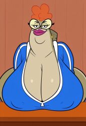 1girls ai_generated anthro bass_(fish) big_breasts blue_outfit breasts breasts_bigger_than_head cleavage clothing dark_green_skin double_chin enormous_breasts eyelashes fat fat_female female female_only fish gigantic_breasts glasses green_skin hair huge_breasts large_breasts lips mama_bass marine massive_breasts mature mature_anthro mature_female milf nickelodeon obese obese_anthro obese_female overweight overweight_anthro overweight_female pink_lips smile solo solo_female solo_focus spongebob_squarepants
