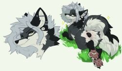 anatomically_correct anatomically_correct_genitalia anatomically_correct_pussy animal_genitalia animal_pussy animal_vulva anus black_claws black_nose black_vulva canid canine canine_genitalia canine_pussy canine_vulva claws ear_piercing female feral fox fur genitals green_eyes grey_body grey_fur hair hi_res k0ira mammal pawpads piercing pink_pawpads pussy solo tail taka_fox vulva white_hair white_tail
