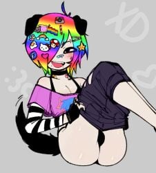anthro arm_warmers ass bulge facebook_logo femboy hello_kitty instagram_logo nyan_cat open_mouth pants_down pink_shirt rainbow_hair salem_(dvampiresmile) tail tail_wagging