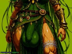 ai_generated big_balls futa_only futanari gigatsu green_hair intersex kid_icarus muscles palutena pixel_art simple_background visible_penis
