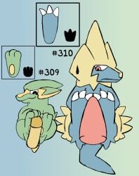ambiguous_gender blue_body digital_media_(artwork) electrike erection feet feral foot_fetish foot_play footjob fur generation_3_pokemon genitals group hashtag hi_res id_number male manectric nintendo number penile penis pokemon pokemon_(species) secretsableye sex simple_background tail tapering_penis text toes