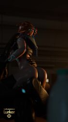 1boy 1girls 3d 3d_(artwork) animated big_penis blizzard_entertainment bouncing_ass dark-skinned_male dark_skin female fingers_in_mouth freja_(overwatch) green_eyes interracial large_penis light-skinned_female looking_at_viewer ludicrousciouslurker male orange_hair overwatch overwatch_2 sucking_fingers tagme video