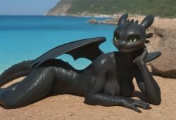 ai_generated anthro anthropomorphic beautiful big_breasts blushing breasts breeding_request dragon dragon_girl female furry furry_only genderswap_(mtf) green_eyes how_to_train_your_dragon in_heat inviting_to_sex laying_down looking_at_viewer posing_for_the_viewer realistic rule_63 scales scalie scalie_female scalie_only seductive seductive_look seductive_smile sexy sexy_body sexy_pose tail tits_out toothless wings